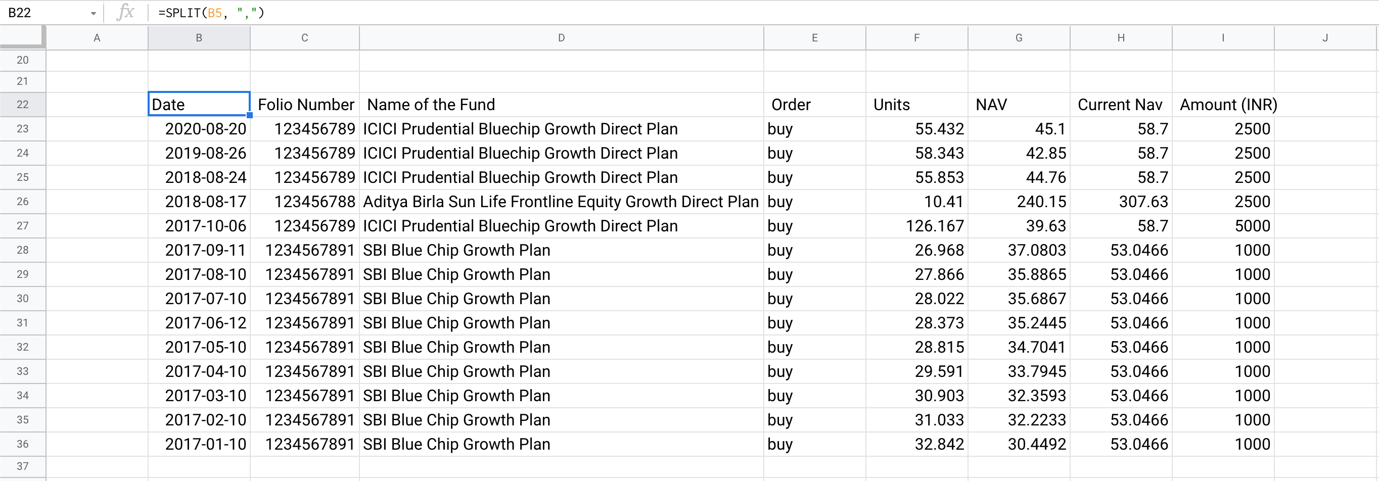 CSV Imported and Processed into Rows and Columns - Light Mode