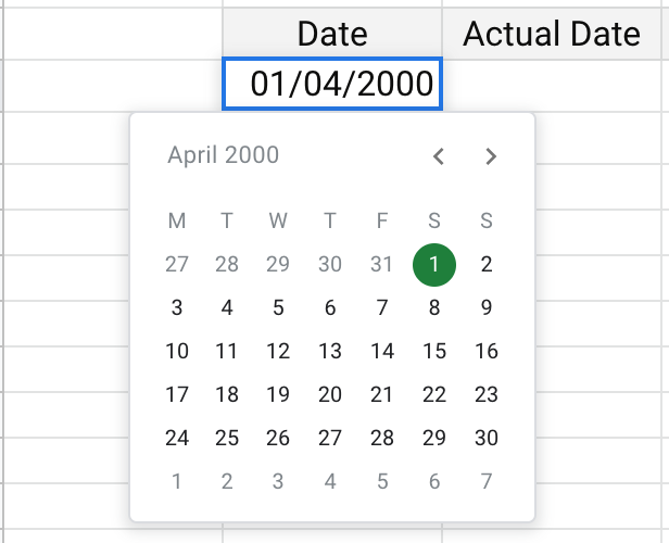 Date Format in Spreadsheet (light mode)