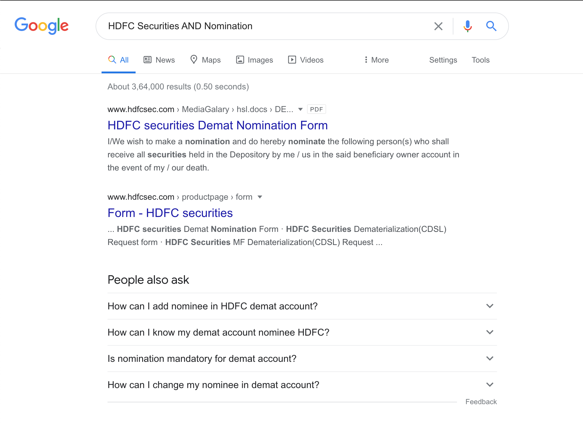 HDFC Securities Demat Nomination Form - Light Mode