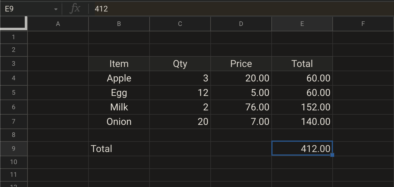 Numbers in Excel : Dark Theme