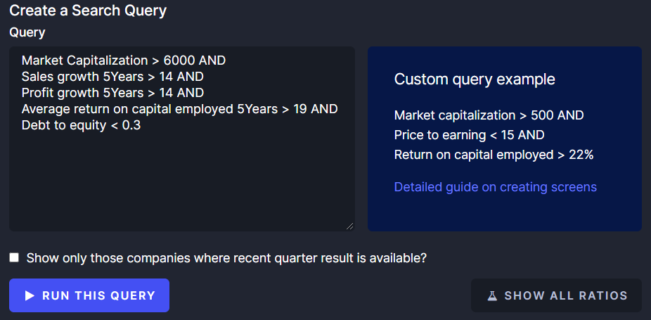 Create a Query dialogue on Screener