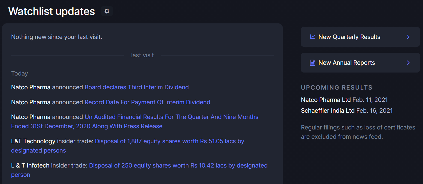 Feed page on Screener