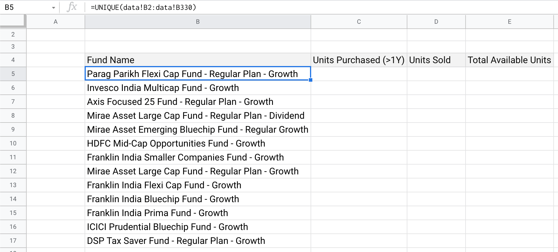 Unique Fund Names - Light Mode
