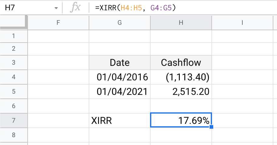 XIRR of only two transactions - Light Mode